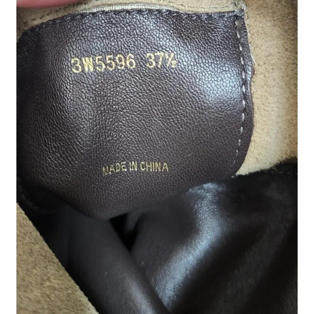 Prada Suede Mid Calf Moto Boots 37.5 Beige Taupe Leather Lined Lug Sole Side Zip - Picture 14 of 15